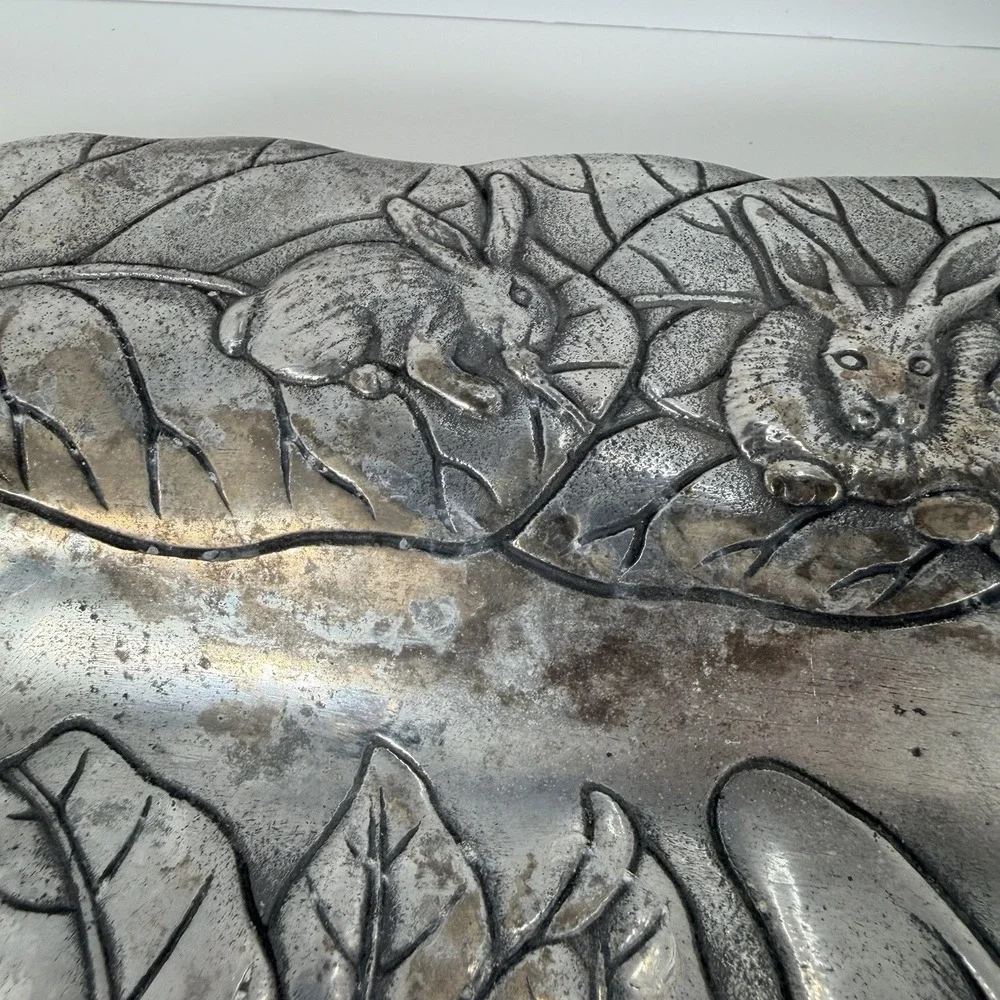 Vintage Serving Tray / Trinket Tray With Bunny Rabbits‎ By Arthur Court